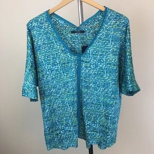 NWT TAHIRI turquoise v neck blouse short sleeve M